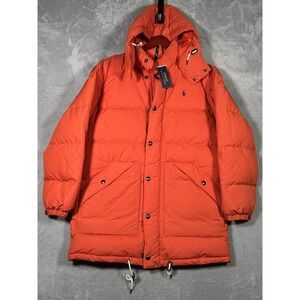 Polo Ralph Lauren Boulder Coat Mens M Orange Down Puffer Hooded Jacket Parka